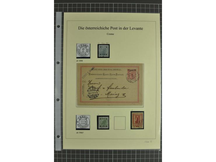 SCIO-CESME: 1863/1914, Stempelsammlung auf losen Marken, Briefstück, 2 Auslandsbriefen, Ganzsache und Aufgabeschein, 1 Befund