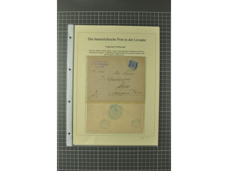 TRAPEZUNT/TREBISONDA: 1864/1914 (ca.), Stempelsammlung auf losen Marken, Briefstücken und 9 Briefen, Karten und Ganzsachen, d