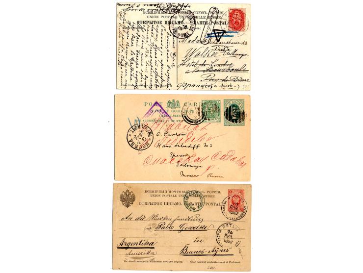 1888/1909, 6 Karten aus dem russischem Baltikum mit guten Destinationen wie Argentinien, Samos und Neuseeland, dazu eine Kart
