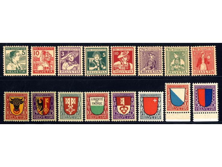 1913/20, alle 6 verschiedenen Pro Juventure-Sätze kpl., postfrisch