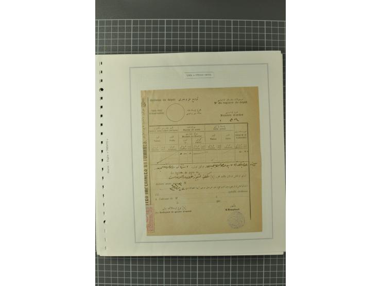 1880/1911 (ca.), Osmanische Periode, Sammlung mit losen Marken, Briefstücken, Briefen und Karten, dabei Telegramme, Formulare