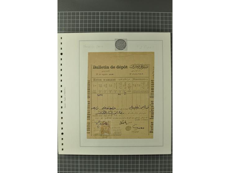 1880/1911 (ca.), Osmanische Periode, Sammlung mit losen Marken, Briefstücken, Briefen und Karten, dabei Telegramme, Formulare