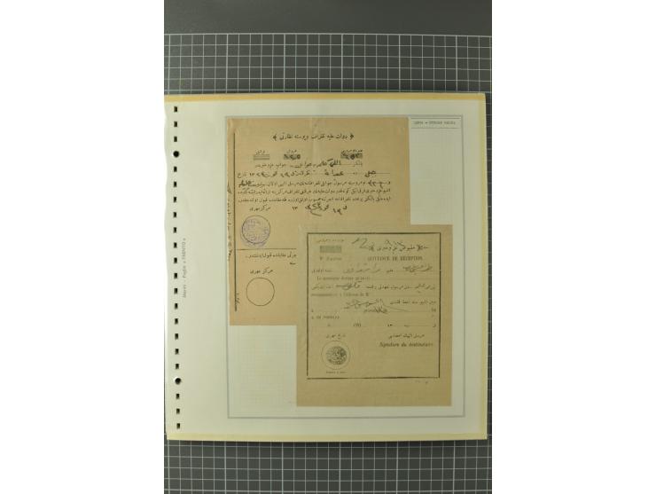 1880/1911 (ca.), Osmanische Periode, Sammlung mit losen Marken, Briefstücken, Briefen und Karten, dabei Telegramme, Formulare