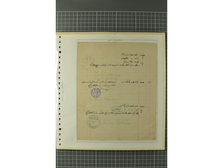 1880/1911 (ca.), Osmanische Periode, Sammlung mit losen Marken, Briefstücken, Briefen und Karten, dabei Telegramme, Formulare