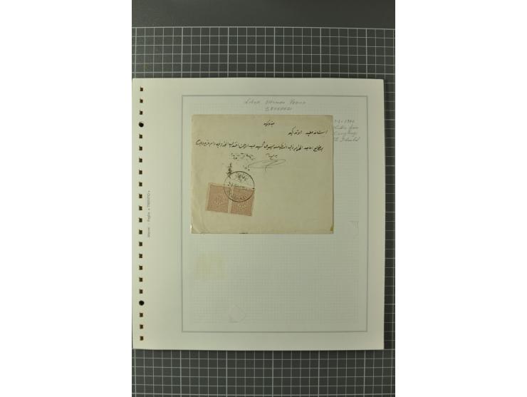 1880/1911 (ca.), Osmanische Periode, Sammlung mit losen Marken, Briefstücken, Briefen und Karten, dabei Telegramme, Formulare