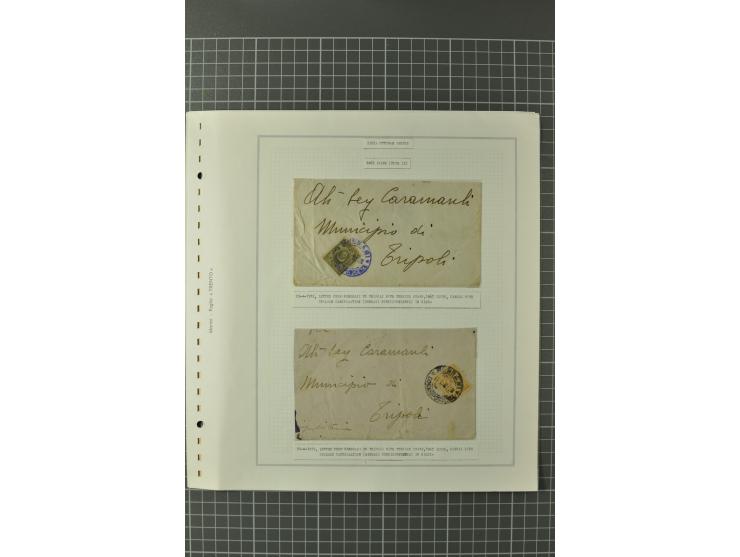 1880/1911 (ca.), Osmanische Periode, Sammlung mit losen Marken, Briefstücken, Briefen und Karten, dabei Telegramme, Formulare