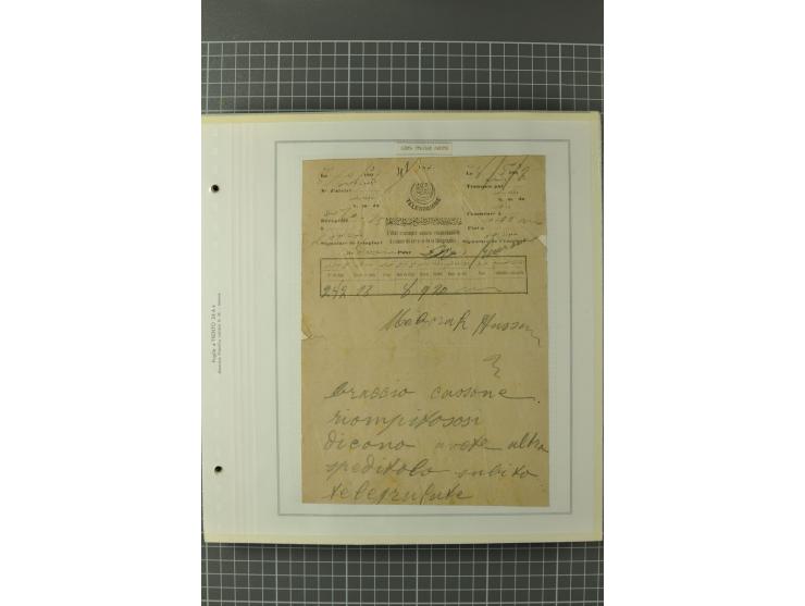 1880/1911 (ca.), Osmanische Periode, Sammlung mit losen Marken, Briefstücken, Briefen und Karten, dabei Telegramme, Formulare