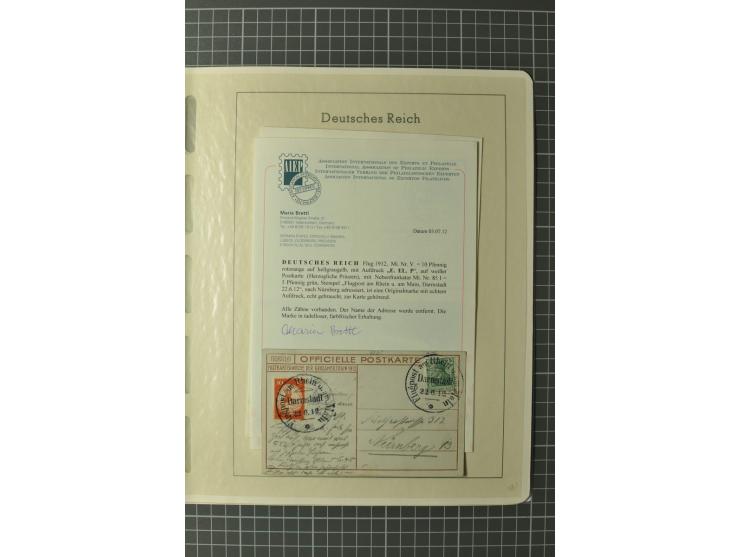 1912, Rhein/Main, postfrische, ungebrauchte und gestempelte Sammlung mit u.a. Mi.-Nr. IV und IV F ungebraucht, dazu 7 Karten 