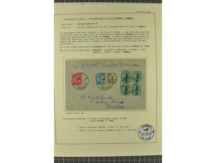 INDIEN: 1920/34, 18 Briefe/Karten, meist Erst- und Sonderflüge, dabei 3 Briefe "EARTHQUAKE EMERGENCY FLIGHT" 1934; sauber auf