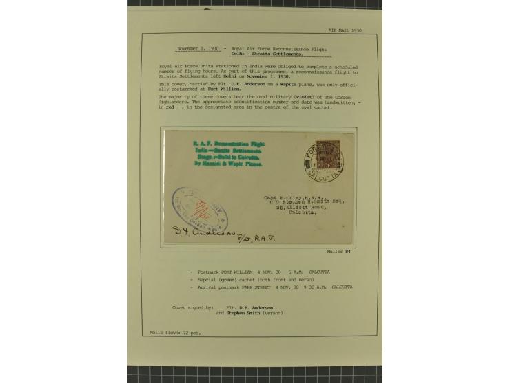 INDIEN: 1920/34, 18 Briefe/Karten, meist Erst- und Sonderflüge, dabei 3 Briefe "EARTHQUAKE EMERGENCY FLIGHT" 1934; sauber auf