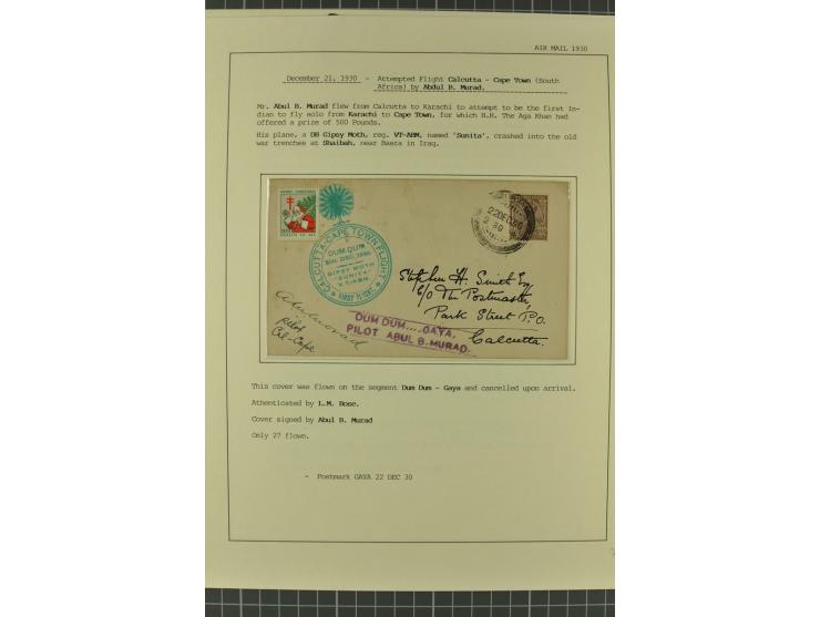 INDIEN: 1920/34, 18 Briefe/Karten, meist Erst- und Sonderflüge, dabei 3 Briefe "EARTHQUAKE EMERGENCY FLIGHT" 1934; sauber auf