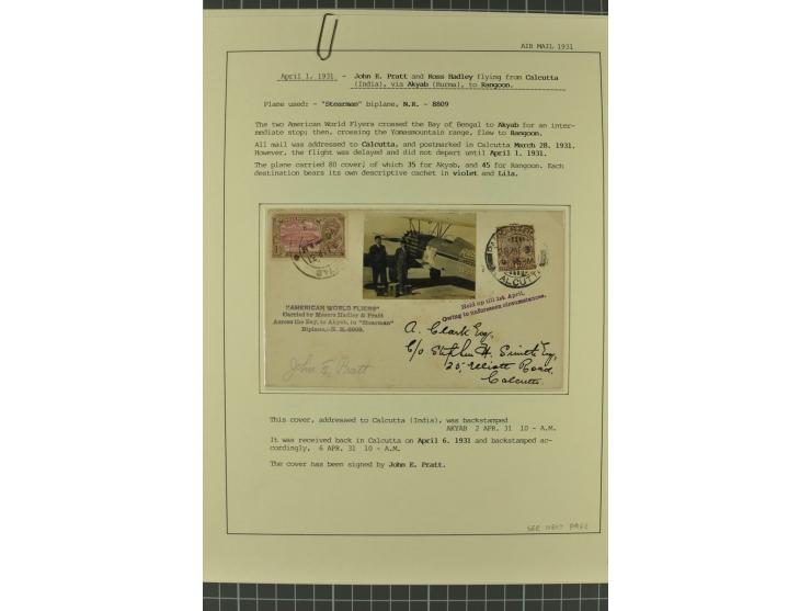 INDIEN: 1920/34, 18 Briefe/Karten, meist Erst- und Sonderflüge, dabei 3 Briefe "EARTHQUAKE EMERGENCY FLIGHT" 1934; sauber auf