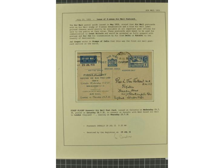 INDIEN: 1920/34, 18 Briefe/Karten, meist Erst- und Sonderflüge, dabei 3 Briefe "EARTHQUAKE EMERGENCY FLIGHT" 1934; sauber auf