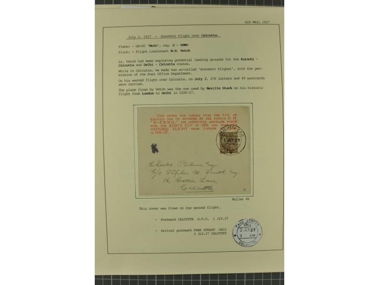 INDIEN: 1920/34, 18 Briefe/Karten, meist Erst- und Sonderflüge, dabei 3 Briefe "EARTHQUAKE EMERGENCY FLIGHT" 1934; sauber auf