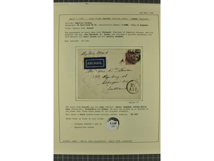 INDIEN: 1920/34, 18 Briefe/Karten, meist Erst- und Sonderflüge, dabei 3 Briefe "EARTHQUAKE EMERGENCY FLIGHT" 1934; sauber auf