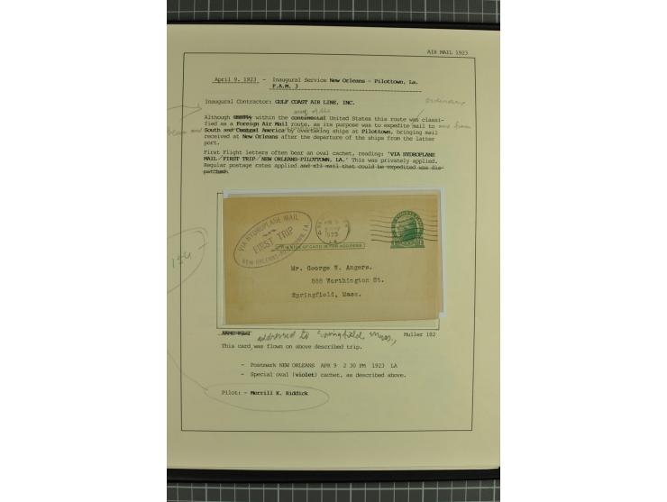 USA: 1911/28, 27 Briefe/Karten von meist Erst-, Sonder- und Demonstrationsflügen; auf ausführlich beschrifteten Albumblättern