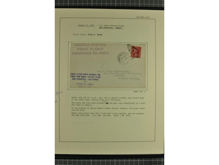 USA: 1911/28, 27 Briefe/Karten von meist Erst-, Sonder- und Demonstrationsflügen; auf ausführlich beschrifteten Albumblättern