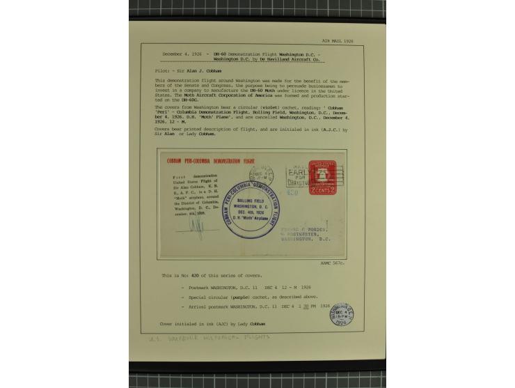 USA: 1911/28, 27 Briefe/Karten von meist Erst-, Sonder- und Demonstrationsflügen; auf ausführlich beschrifteten Albumblättern