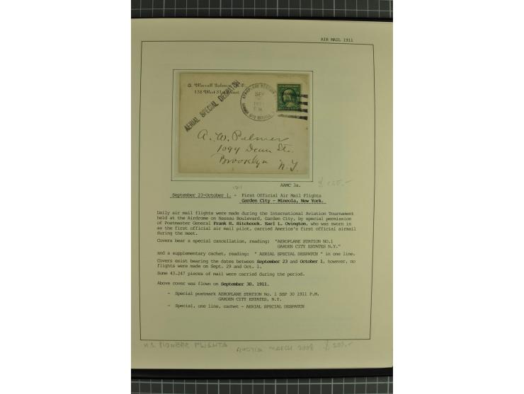 USA: 1911/28, 27 Briefe/Karten von meist Erst-, Sonder- und Demonstrationsflügen; auf ausführlich beschrifteten Albumblättern