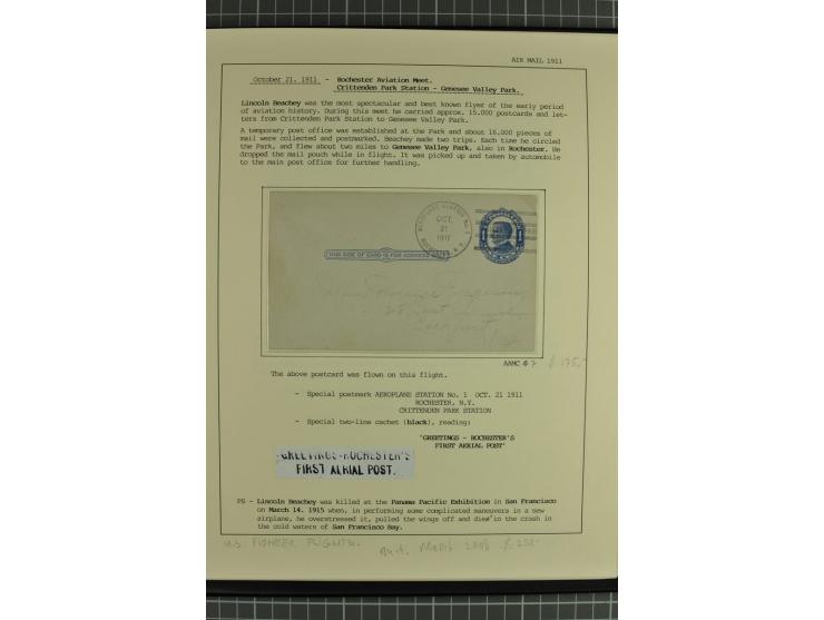 USA: 1911/28, 27 Briefe/Karten von meist Erst-, Sonder- und Demonstrationsflügen; auf ausführlich beschrifteten Albumblättern