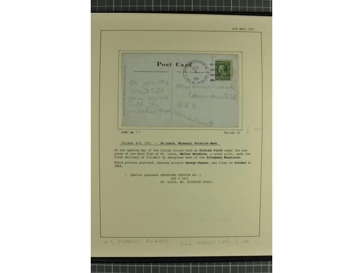 USA: 1911/28, 27 Briefe/Karten von meist Erst-, Sonder- und Demonstrationsflügen; auf ausführlich beschrifteten Albumblättern
