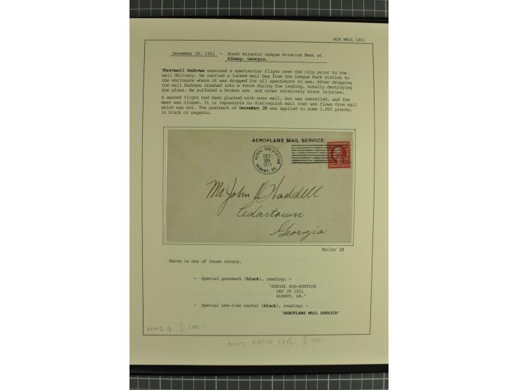USA: 1911/28, 27 Briefe/Karten von meist Erst-, Sonder- und Demonstrationsflügen; auf ausführlich beschrifteten Albumblättern