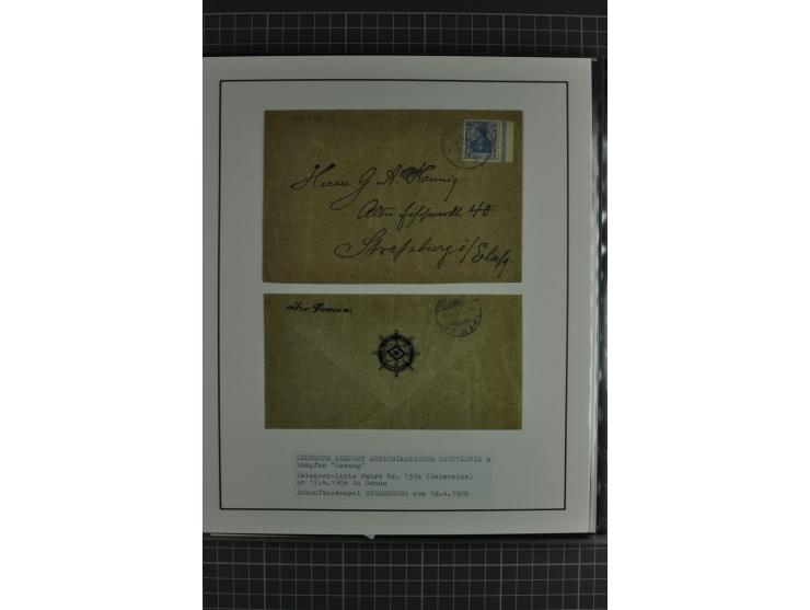 1888/1916, ausstellungsmäßig aufgemachte Sammlung mit 52 Karten und Briefen sowie 22 Briefstücken, dabei viel Auslandspostämt