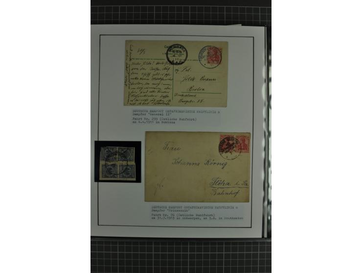 1888/1916, ausstellungsmäßig aufgemachte Sammlung mit 52 Karten und Briefen sowie 22 Briefstücken, dabei viel Auslandspostämt