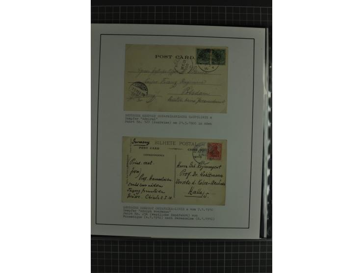 1888/1916, ausstellungsmäßig aufgemachte Sammlung mit 52 Karten und Briefen sowie 22 Briefstücken, dabei viel Auslandspostämt
