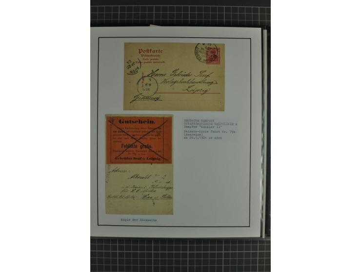 1888/1916, ausstellungsmäßig aufgemachte Sammlung mit 52 Karten und Briefen sowie 22 Briefstücken, dabei viel Auslandspostämt
