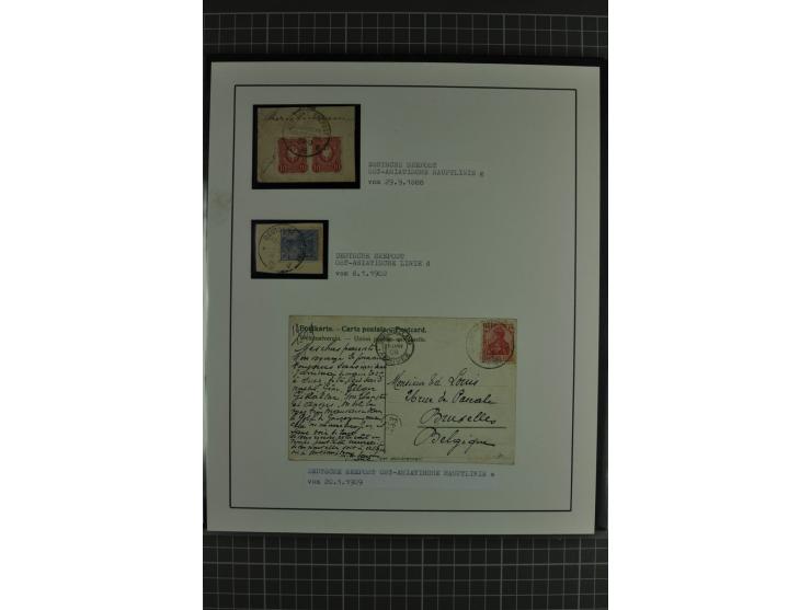 1888/1916, ausstellungsmäßig aufgemachte Sammlung mit 52 Karten und Briefen sowie 22 Briefstücken, dabei viel Auslandspostämt