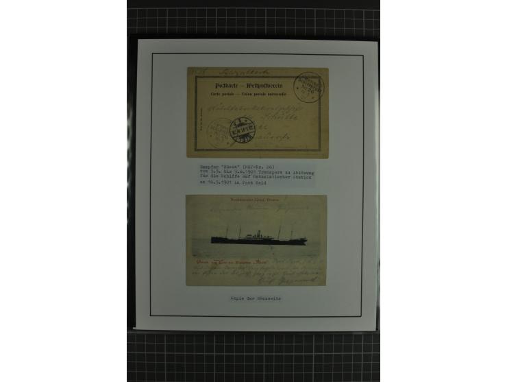1888/1916, ausstellungsmäßig aufgemachte Sammlung mit 52 Karten und Briefen sowie 22 Briefstücken, dabei viel Auslandspostämt