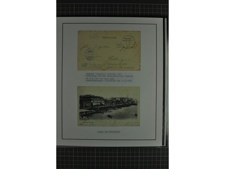 1888/1916, ausstellungsmäßig aufgemachte Sammlung mit 52 Karten und Briefen sowie 22 Briefstücken, dabei viel Auslandspostämt