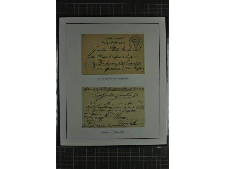 1888/1916, ausstellungsmäßig aufgemachte Sammlung mit 52 Karten und Briefen sowie 22 Briefstücken, dabei viel Auslandspostämt