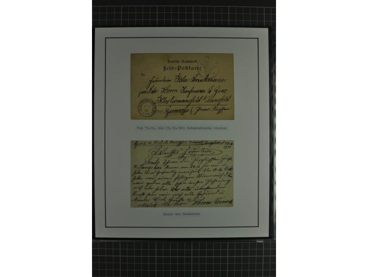 1888/1916, ausstellungsmäßig aufgemachte Sammlung mit 52 Karten und Briefen sowie 22 Briefstücken, dabei viel Auslandspostämt