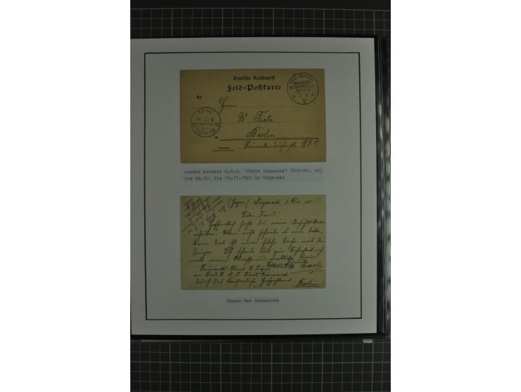 1888/1916, ausstellungsmäßig aufgemachte Sammlung mit 52 Karten und Briefen sowie 22 Briefstücken, dabei viel Auslandspostämt
