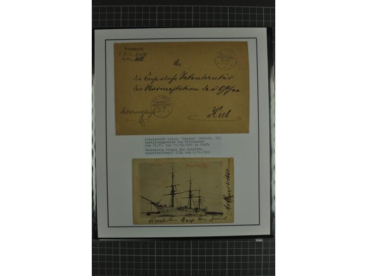 1888/1916, ausstellungsmäßig aufgemachte Sammlung mit 52 Karten und Briefen sowie 22 Briefstücken, dabei viel Auslandspostämt
