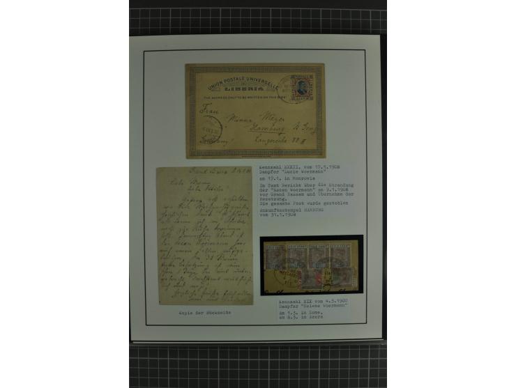 1888/1916, ausstellungsmäßig aufgemachte Sammlung mit 52 Karten und Briefen sowie 22 Briefstücken, dabei viel Auslandspostämt