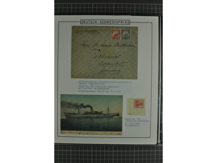 1888/1916, ausstellungsmäßig aufgemachte Sammlung mit 52 Karten und Briefen sowie 22 Briefstücken, dabei viel Auslandspostämt