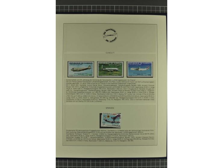 GESCHICHTE DER LUFTFAHRT: 1978/83 (ca.), 75 Jahre Motorflug, Sammlung mit über 400 Marken, 30 Blocks und 16 Belegen in 2 illu