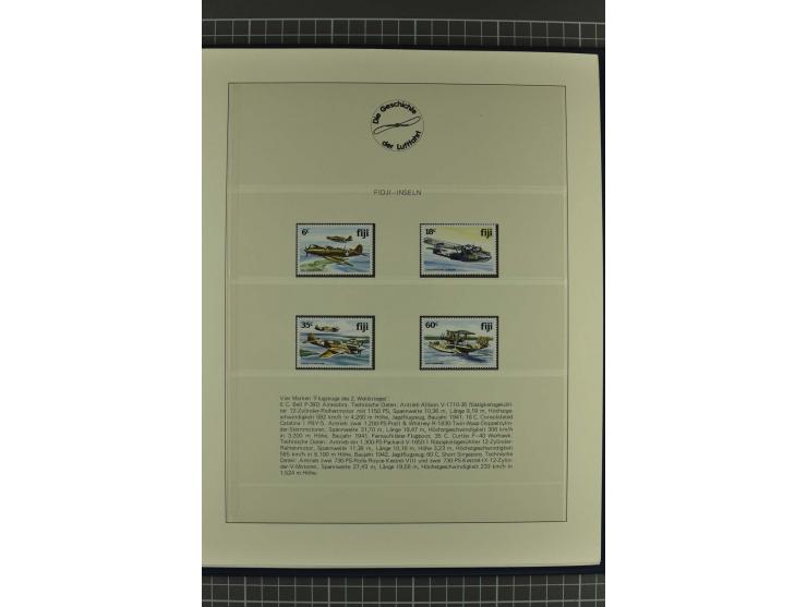 GESCHICHTE DER LUFTFAHRT: 1978/83 (ca.), 75 Jahre Motorflug, Sammlung mit über 400 Marken, 30 Blocks und 16 Belegen in 2 illu