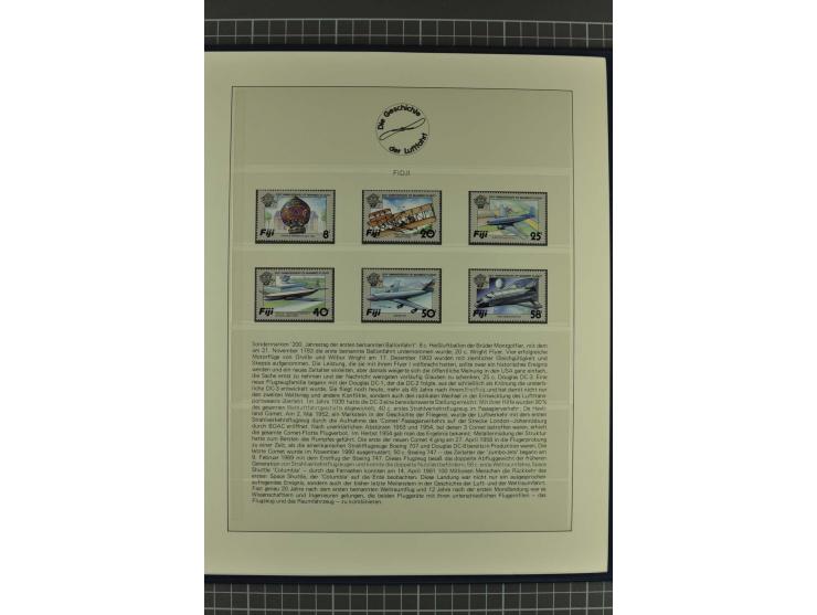 GESCHICHTE DER LUFTFAHRT: 1978/83 (ca.), 75 Jahre Motorflug, Sammlung mit über 400 Marken, 30 Blocks und 16 Belegen in 2 illu