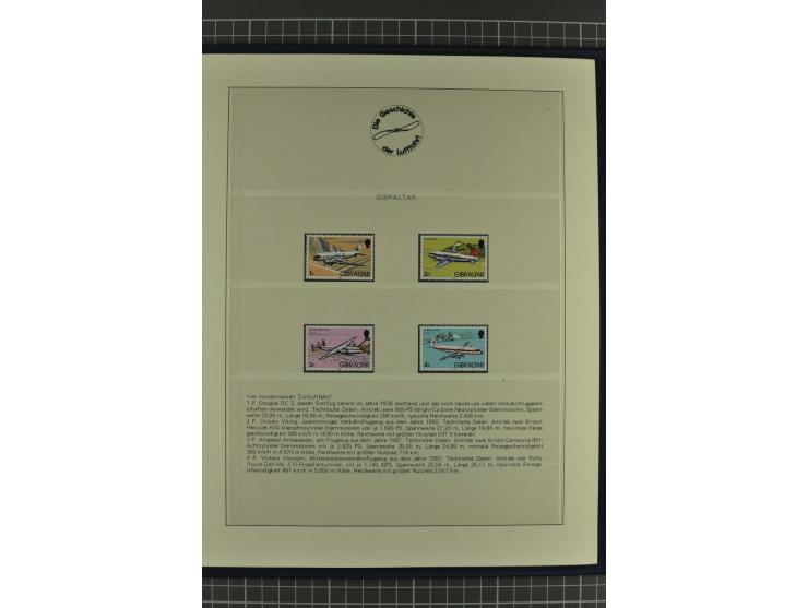 GESCHICHTE DER LUFTFAHRT: 1978/83 (ca.), 75 Jahre Motorflug, Sammlung mit über 400 Marken, 30 Blocks und 16 Belegen in 2 illu