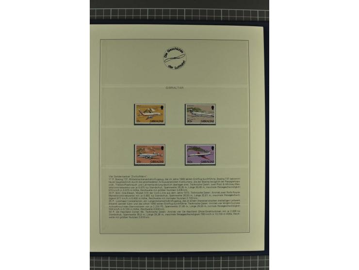 GESCHICHTE DER LUFTFAHRT: 1978/83 (ca.), 75 Jahre Motorflug, Sammlung mit über 400 Marken, 30 Blocks und 16 Belegen in 2 illu