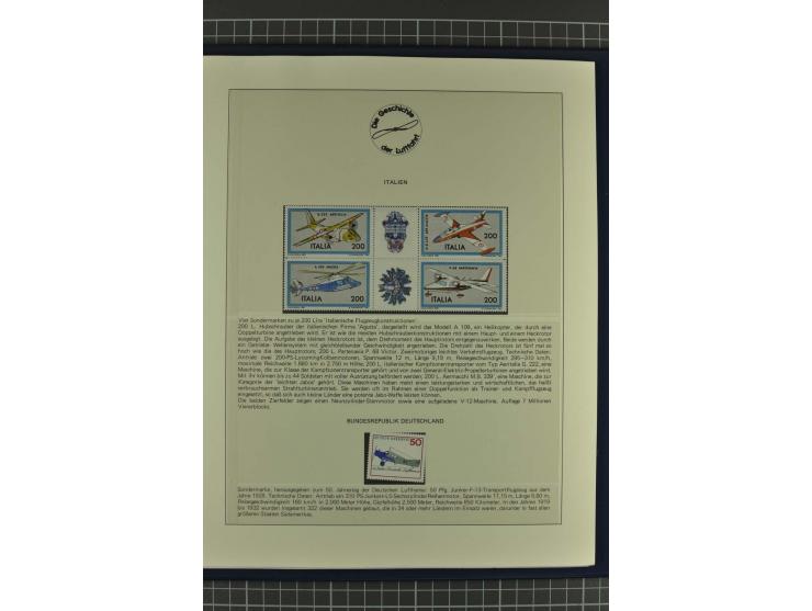 GESCHICHTE DER LUFTFAHRT: 1978/83 (ca.), 75 Jahre Motorflug, Sammlung mit über 400 Marken, 30 Blocks und 16 Belegen in 2 illu