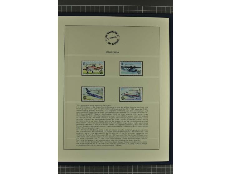 GESCHICHTE DER LUFTFAHRT: 1978/83 (ca.), 75 Jahre Motorflug, Sammlung mit über 400 Marken, 30 Blocks und 16 Belegen in 2 illu