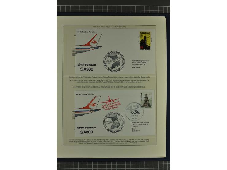 GESCHICHTE DER LUFTFAHRT: 1978/83 (ca.), 75 Jahre Motorflug, Sammlung mit über 400 Marken, 30 Blocks und 16 Belegen in 2 illu