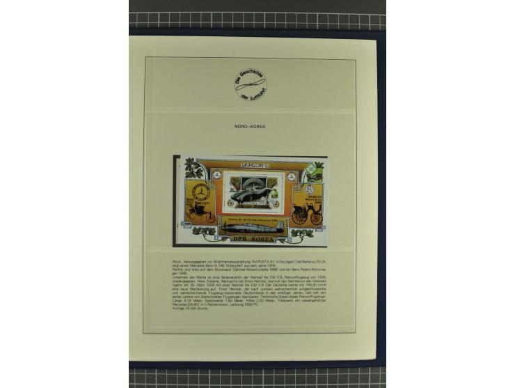 GESCHICHTE DER LUFTFAHRT: 1978/83 (ca.), 75 Jahre Motorflug, Sammlung mit über 400 Marken, 30 Blocks und 16 Belegen in 2 illu