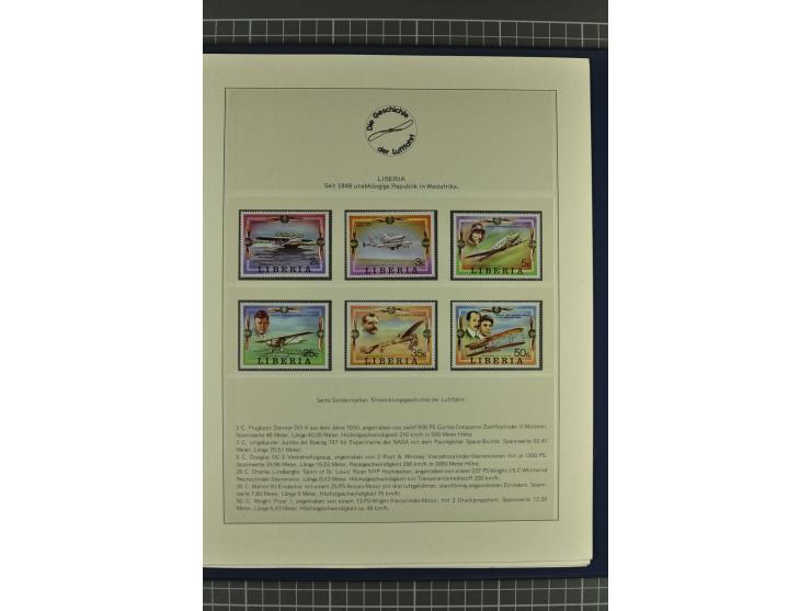 GESCHICHTE DER LUFTFAHRT: 1978/83 (ca.), 75 Jahre Motorflug, Sammlung mit über 400 Marken, 30 Blocks und 16 Belegen in 2 illu