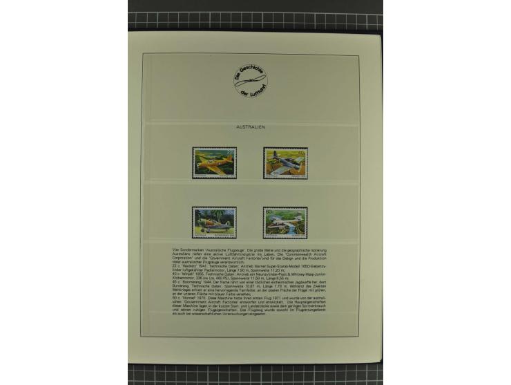 GESCHICHTE DER LUFTFAHRT: 1978/83 (ca.), 75 Jahre Motorflug, Sammlung mit über 400 Marken, 30 Blocks und 16 Belegen in 2 illu